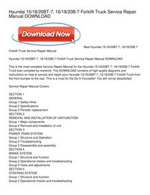 Hyundai 15_18_20BT-7, 16_18_20B-7 Forklift Truck Service Repair Manual DOWNLOAD