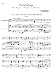 Partition complète (scan), 5 chansons, 5 Gesänge, Brahms, Johannes