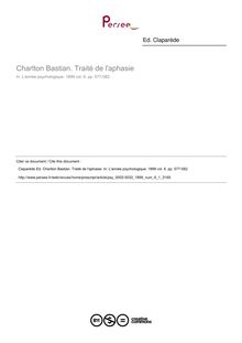 Charlton Bastian. Traité de l aphasie - compte-rendu ; n°1 ; vol.6, pg 577-582