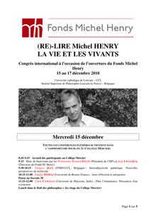 (RE)-LIRE Michel HENRY LA VIE ET LES VIVANTS