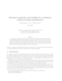Existence positivity and stability for a nonlinear model of cellular proliferation