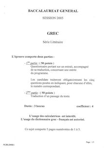 Baccalaureat 2005 grec litteraire