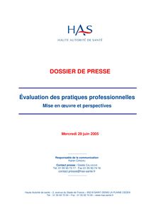Évaluation des pratiques professionnelles - mise en oeuvre et perspectives - Dossier de presse