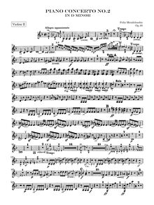 Partition violons II, Piano Concerto No.2, Op.40, D minor, Mendelssohn, Felix