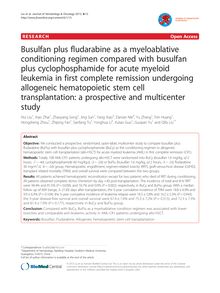Busulfan plus fludarabine as a myeloablative conditioning regimen compared with busulfan plus cyclophosphamide for acute myeloid leukemia in first complete remission undergoing allogeneic hematopoietic stem cell transplantation: a prospective and multicenter study
