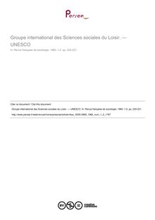 Groupe international des Sciences sociales du Loisir. — UNESCO - article ; n°2 ; vol.1, pg 220-221