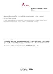 Aspect, temporalité et modalité en polonais et en français : étude contrastive  ; n°1 ; vol.70, pg 271-282