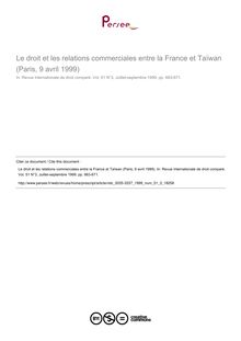 Le droit et les relations commerciales entre la France et Taïwan (Paris, 9 avril 1999) - compte-rendu ; n°3 ; vol.51, pg 663-671