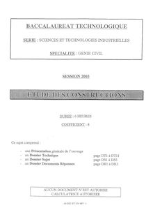 Etude des constructions 2003 S.T.I (Génie Civil) Baccalauréat technologique