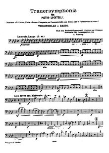 Partition violoncelles / Basses, Sinfonia … composta per l esequie della sua Donna che si celebrarono en Roma