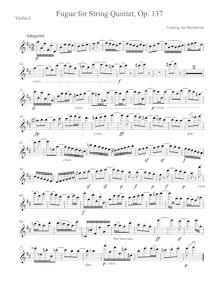 Partition violon 1, Fugue pour corde quintette, D major, Beethoven, Ludwig van par Ludwig van Beethoven