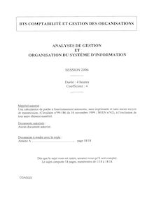 Analyses de gestion et organisation du système d information 2006 BTS Comptabilité et gestion des organisations