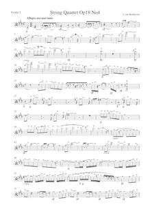 Partition violon 1, corde quatuor No.4, Op.18/4, C minor, Beethoven, Ludwig van