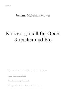 Partition violons II, hautbois Concerto en G minor, G minor, Molter, Johann Melchior