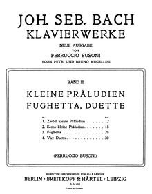 Partition Prelude No.1 en C major, BWV 924, 9 Kleine Präludien, 9 Little PreludesAus dem Klavierbüchlein für Wilhelm Friedemann Bach