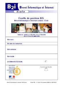 Brevet Informatique et Internet B2I Ecole Encart BO n° du novembre du B2I ECOLE