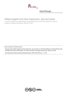 William Hogarth et la franc-maçonnerie : jeux de lumière - article ; n°1 ; vol.1, pg 277-292