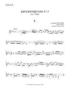 Partition violon II , partie, Divertimento en D major, Divertimento a due Violini e Basso