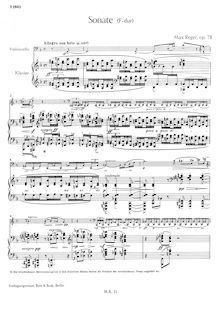 Partition de piano, violoncelle Sonata No.3, Op.78, Reger, Max