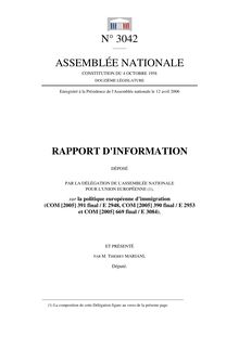 Rapport d information déposé par la Délégation de l Assemblée nationale pour l Union européenne sur la politique européenne d immigration