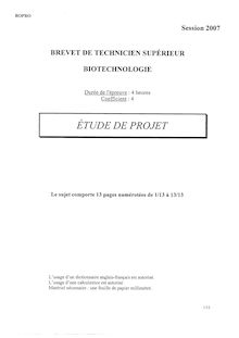 Btsbiotech etude de projet  epreuve professionnelle de synthese  2007 etude de projet (epreuve professionnelle de synthese)