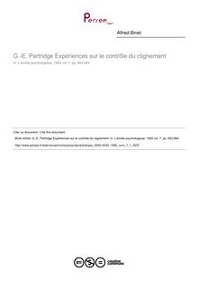 G.-E. Partridge Expériences sur le contrôle du clignement - compte-rendu ; n°1 ; vol.7, pg 563-564