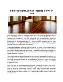 Find The Right Laminate Flooring For Your Home