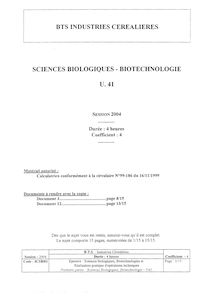 Sciences biologiques - biotechnologie 2004 BTS Industries céréalières
