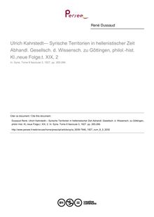 Ulrich Kahrstedt— Syrische Territorien in hellenistischer Zeit Abhandl. Gesellsch. d. Wissensch. zu Gôttingen, philol.-hist. Kl.,neue Folge,t. XIX, 2  ; n°3 ; vol.8, pg 265-266