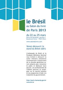 Le Brésil au Salon du Livre 2013 du 22 au 25 mars