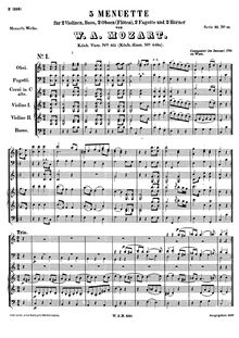 Partition complète, 6 menuets, Mozart, Wolfgang Amadeus