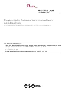 Migrations et rôles familiaux : mesure démographique et contextes culturels - article ; n°2 ; vol.12, pg 25-43