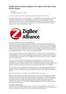 ZigBee Alliance Debuts Battery-Free Option With New Green Power Feature