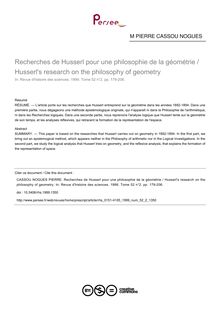 Recherches de Husserl pour une philosophie de la géométrie / Husserl s research on the philosophy of geometry - article ; n°2 ; vol.52, pg 179-206