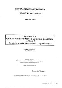 Exploitation de documents et organisation 2005 BTS Géomètre topographe