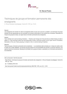 Techniques de groupe et formation permanente des enseignants - article ; n°1 ; vol.35, pg 15-23