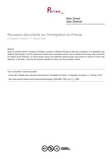 Nouveaux documents sur l immigration en France - article ; n°1 ; vol.9, pg 43-50