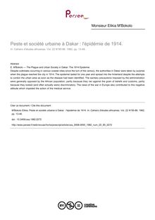 Peste et société urbaine à Dakar : l épidémie de 1914. - article ; n°85 ; vol.22, pg 13-46