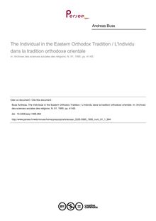 The Individual in the Eastern Orthodox Tradition / L Individu dans la tradition orthodoxe orientale - article ; n°1 ; vol.91, pg 41-65