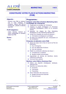 MARKETING CONSTRUIRE VOTRE PLAN D ACTIONS MARKETING (PAM)