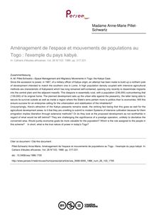 Aménagement de l espace et mouvements de populations au Togo : l exemple du pays kabyè. - article ; n°103 ; vol.26, pg 317-331