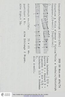 Partition complète, Ouverture en D minor, GWV 427, D minor, Graupner, Christoph