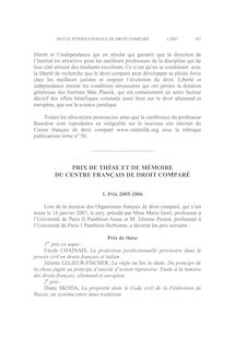 Prix de thèse et de mémoire du Centre français de droit comparé - autre ; n°1 ; vol.59, pg 1123-188