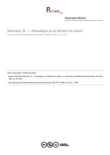 Manceau, R. — Atawallapa ou la dérision du destin  ; n°1 ; vol.80, pg 351-353