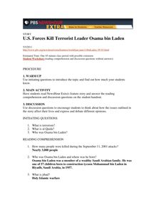U.S. Forces Kill Terrorist Leader Osama bin Laden