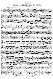 Partition de violon, violon Sonata No.3, Op.12/3, E♭ Major