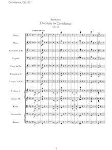 Partition complète, Coriolanus Overture, Op. 62, Overture to Heinrich Joseph von Collin s Tragedy Coriolan par Ludwig van Beethoven