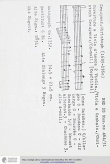 Partition complète, Ouverture en D minor, GWV 426, D minor, Graupner, Christoph