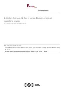 L. Mallart-Guimera, Ni Dos ni ventre. Religion, magie et sorcellerie evuzok  ; n°2 ; vol.22, pg 108-109