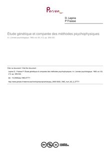 Étude génétique et comparée des méthodes psychophysiques - article ; n°2 ; vol.63, pg 309-332